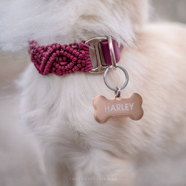 Hundbensformad namnbricka i roséguld