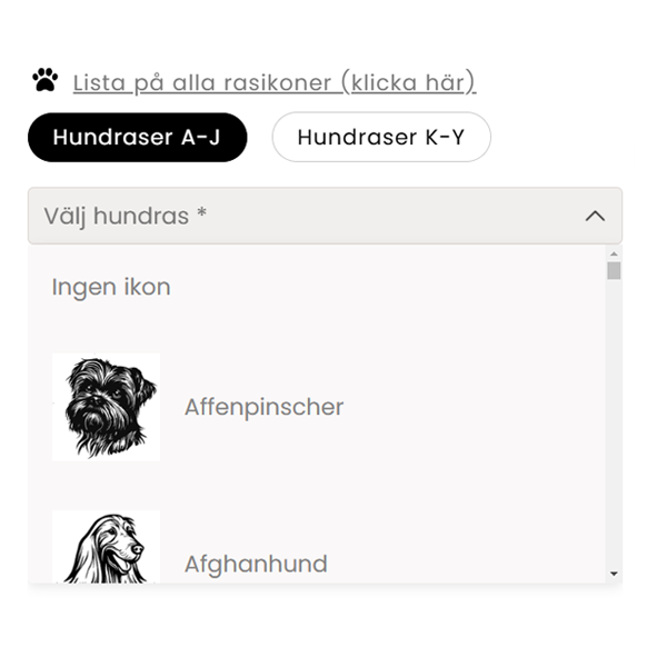 Exempelbild som visar rasikoner som kan väljas på namnbricka.