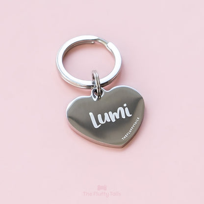 Hjärtformad ID-bricka, namnbricka i silver, graverad med namnet Lumi