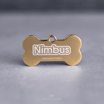 Hundbensformad ID-bricka, tillverkad av rosttfritt stål, med personlig gravyr, graverad med hundens namn