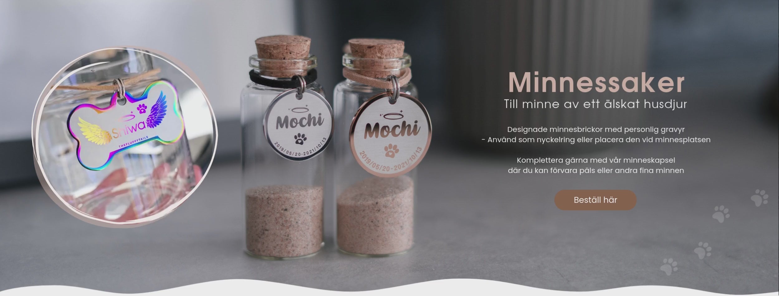 Banner med text, bild och video på minnesprodukter, minnessaker